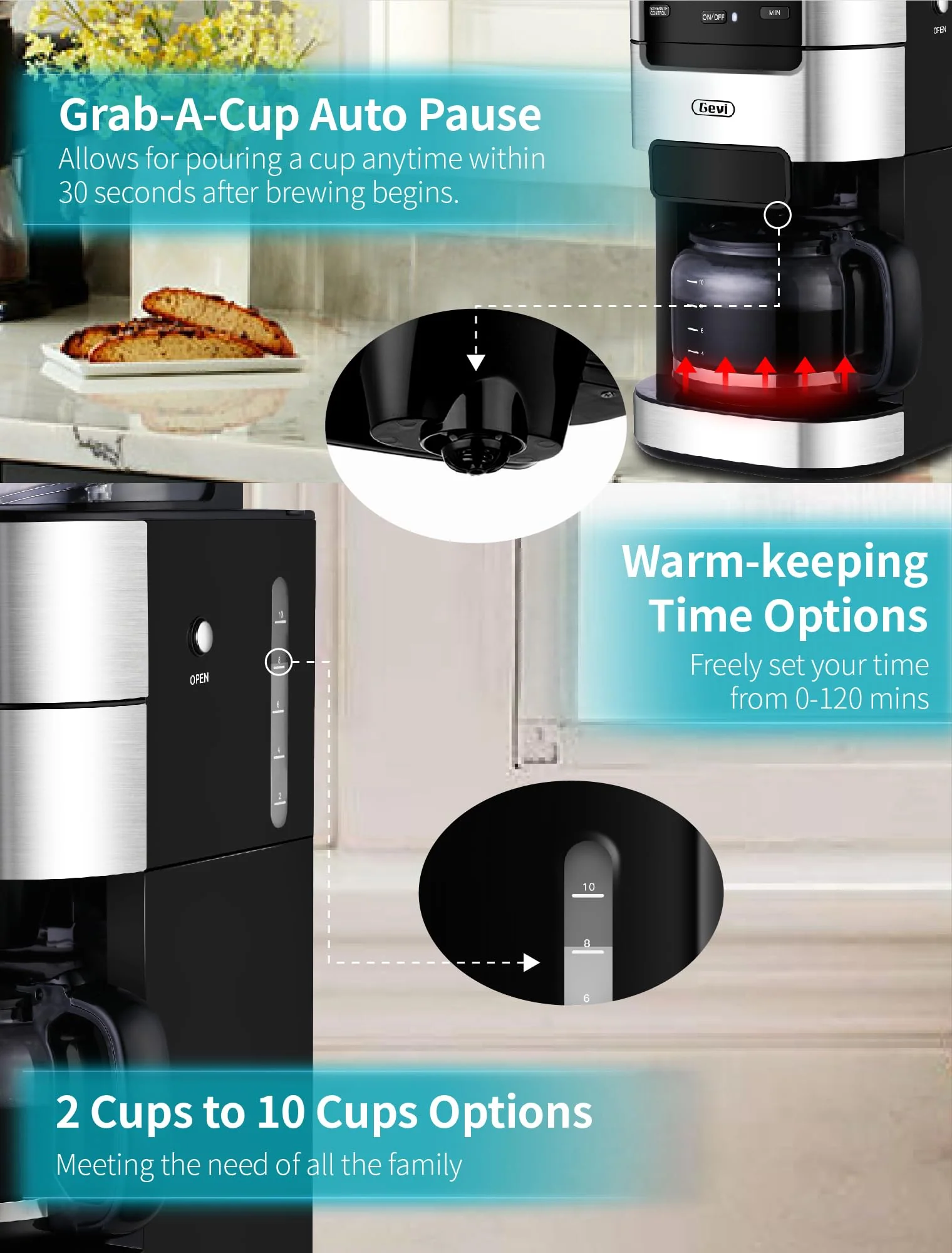 Gevi 10-Cup Coffee Maker with Built-in Grinder - UZIS Sports