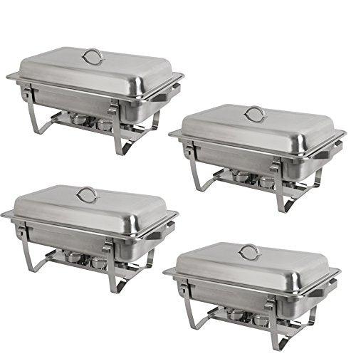 Zeny 4 Pack Premier Chafers Stainless Steel Chafing Dish 8 Qt. Full Size Buffet Trays Silver - UZIS Sports