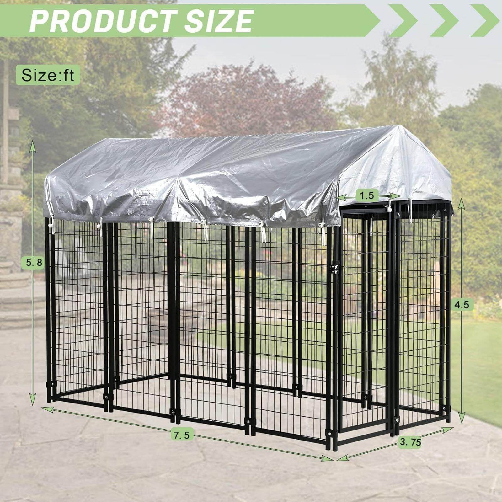 NiamVelo 8'x4'x6' Large Dog Kennel Heavy Duty Playpen Welded Dog Cage with Water-Resistant Cover, Outdoor Dog Fence Crate for Backyard, Black - UZIS Sports