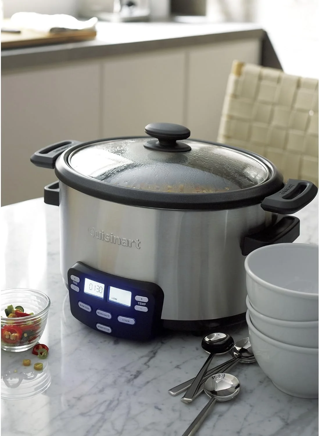 MSC-400 3-In-1 Cook Central 4-Quart Multi-Cooker: Slow Cooker, Brown/Saute, Steamer, Silver - UZIS Sports
