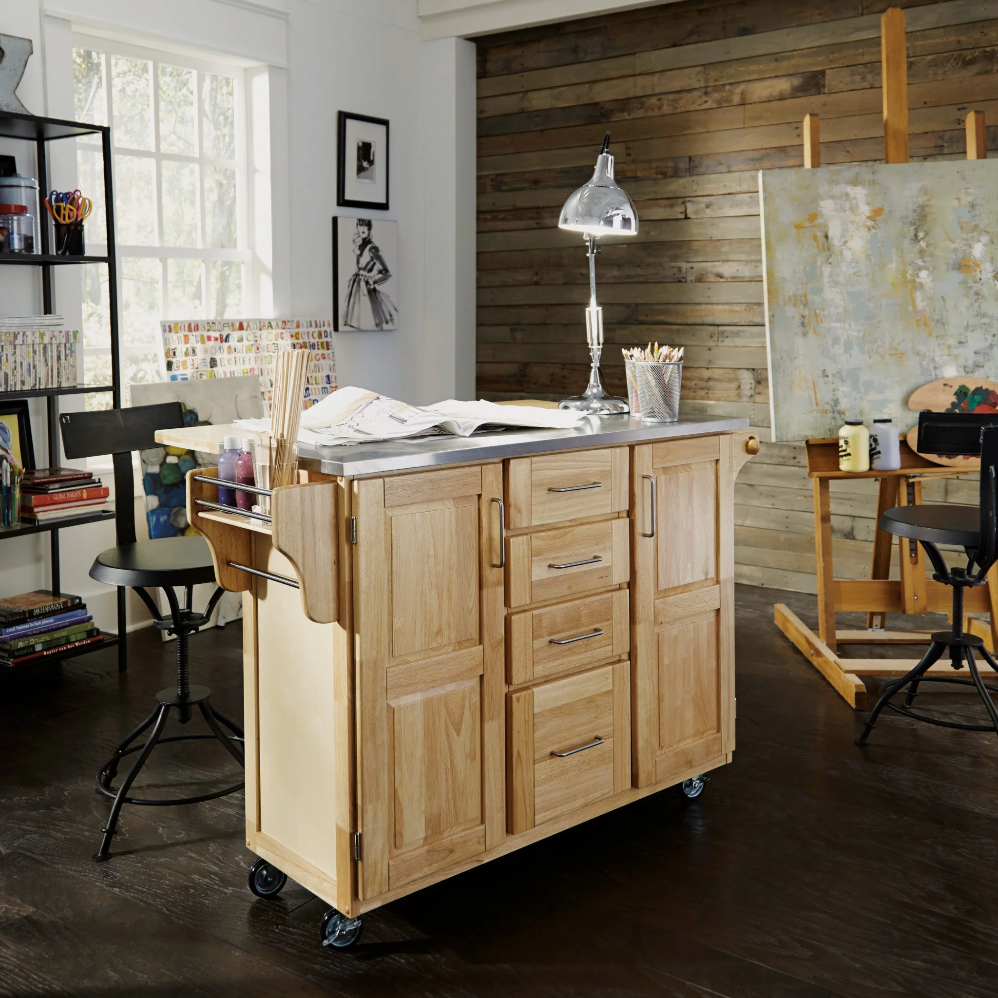 Homestyles General Line Wood Kitchen Cart in Brown - UZIS Sports
