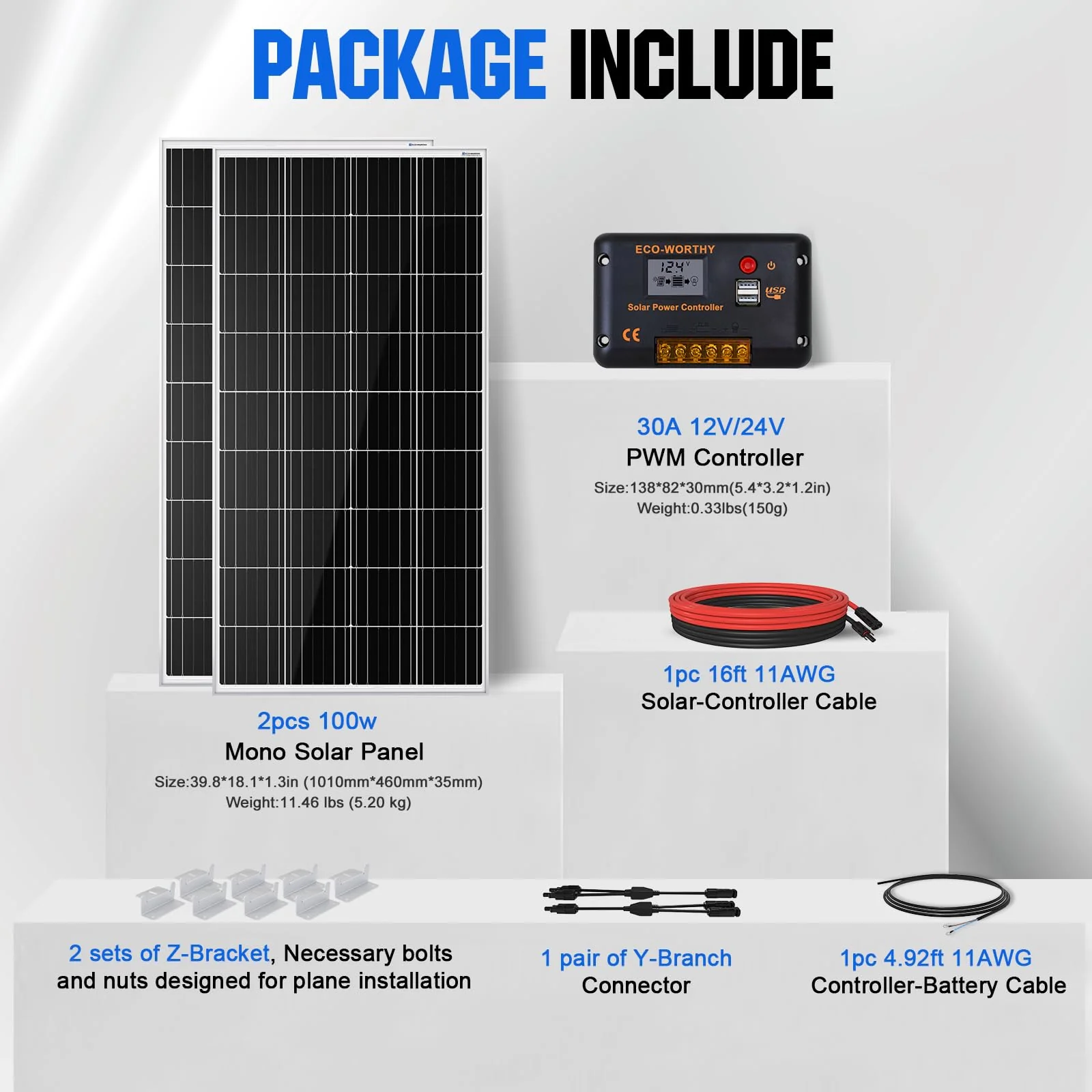 ECO-WORTHY 200 Watts 12 Volt/24 Volt Solar Panel Kit - UZIS Sports