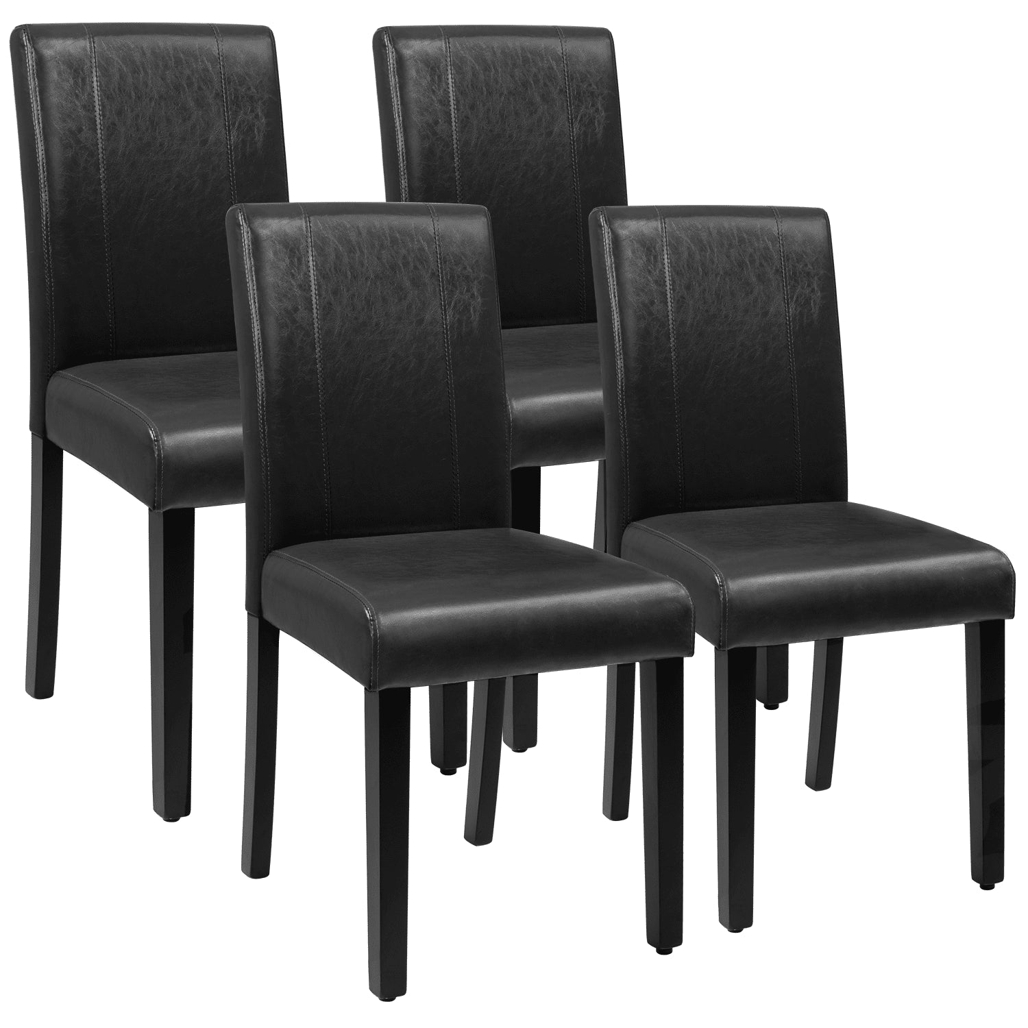 Lacoo Set of 4 Urban Style PU Leather Dining Chairs with Wood Legs, Black - UZIS Sports