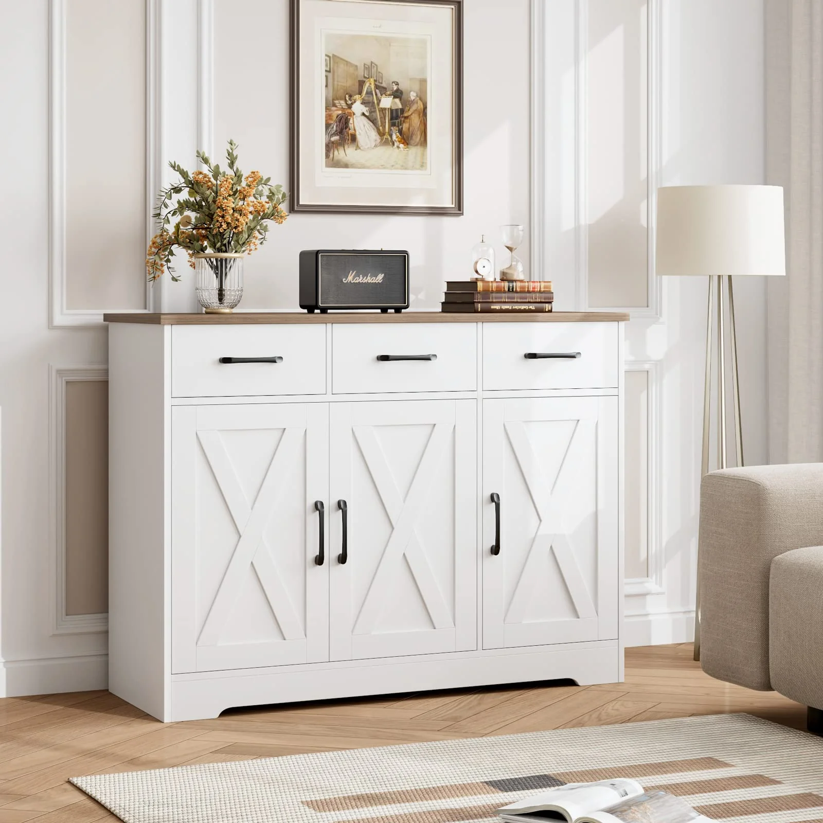 HOSTACK Modern Farmhouse Sideboard Buffet Cabinet - UZIS Sports