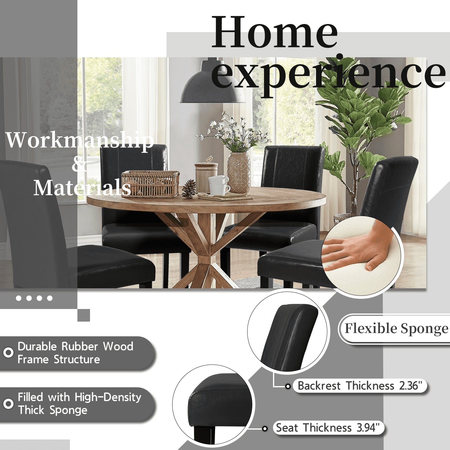 Lacoo Set of 4 Urban Style PU Leather Dining Chairs with Wood Legs, Black - UZIS Sports