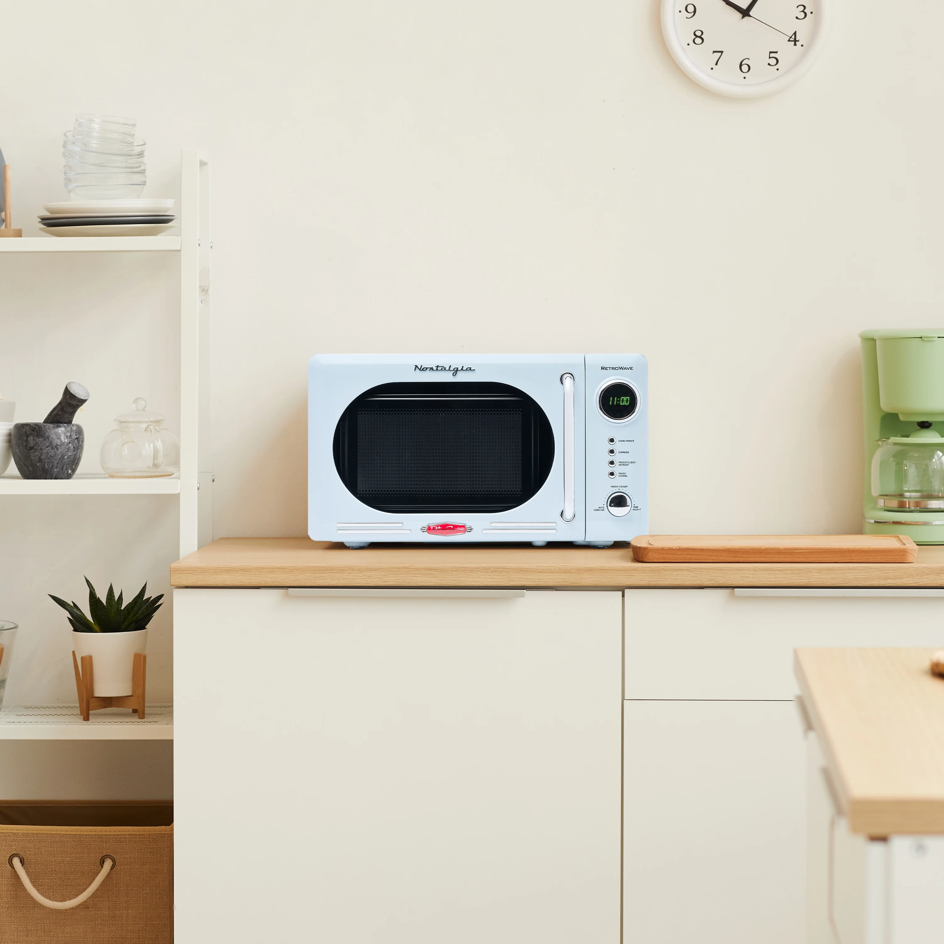 Nostalgia Retro Compact Countertop Microwave Oven, 0.7 Cu. Ft. 700-Watts with LED Digital Display, Child Lock, Easy Clean Interior, Blue - UZIS Sports