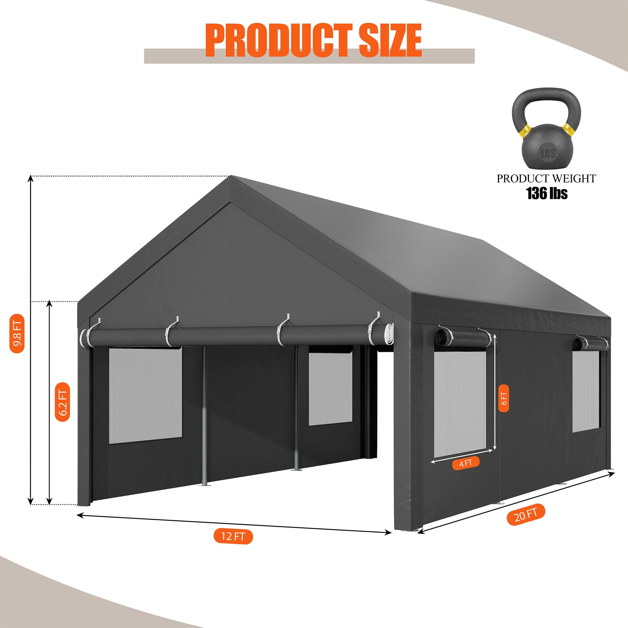 JYQAQA 12x20 FT Heavy Duty Carport Canopy - UZIS Sports