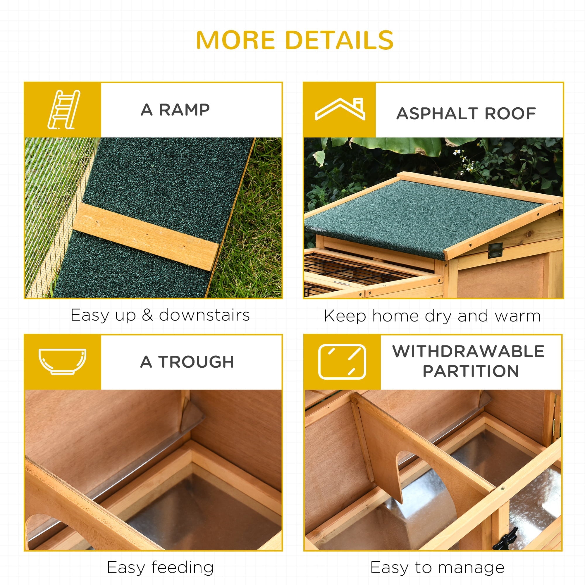 Pawhut Solid Wood Rabbit Hutch with 2 House Levels and Patio Space, Easy Clean - UZIS Sports