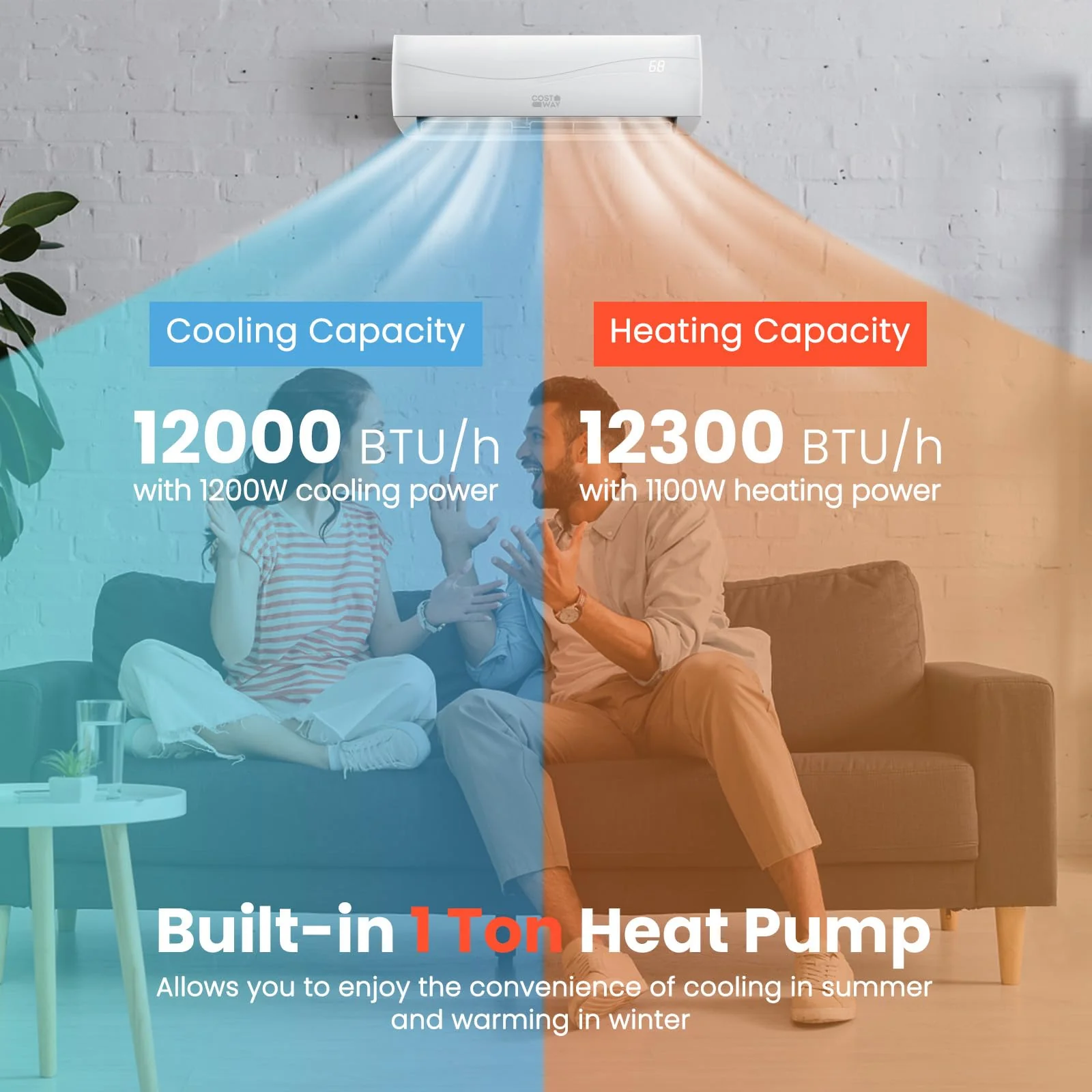COSTWAY 12000BTU Mini Split Air Conditioner& Heater - UZIS Sports