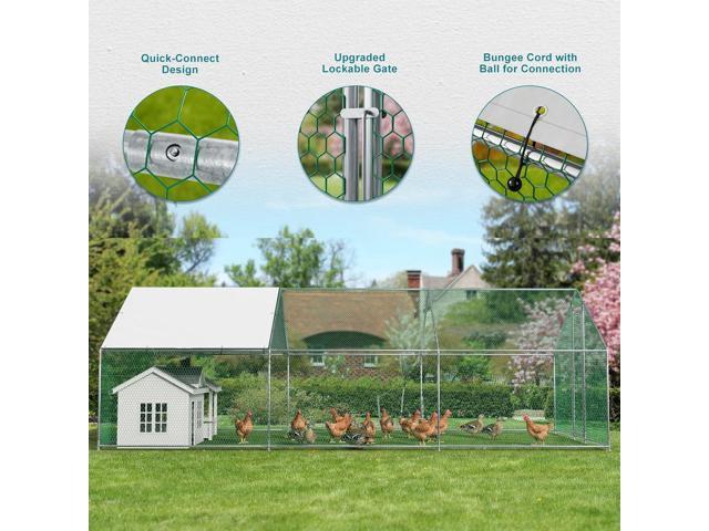 Oarlike Large Metal Chicken Coop with Cover - Heavy Duty Galvanized Steel Walk-in Poultry Run for 20 Chickens, Ducks & Rabbits - UZIS Sports