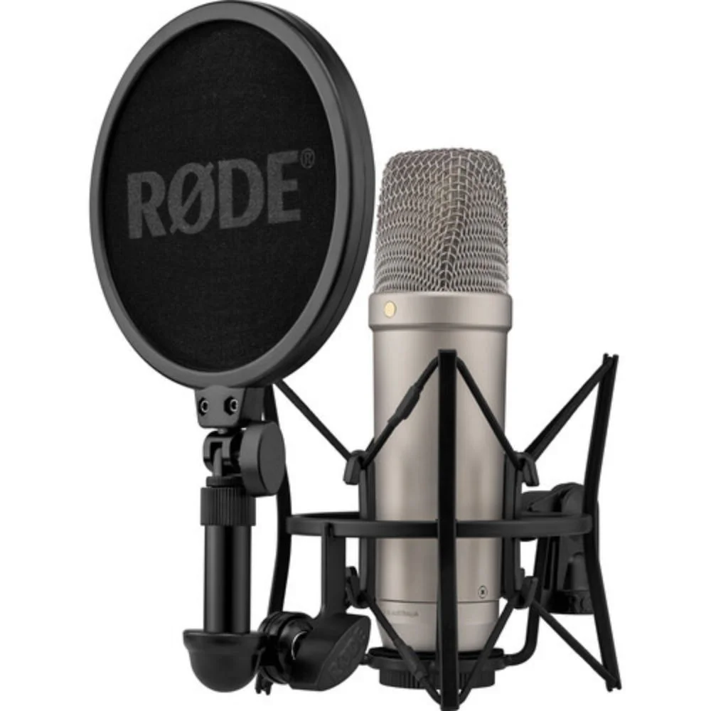Rode NT1 (Silver)5th Generation Hybrid Studio Condenser Microphone Bundle with Mic Stand with Fixed Boom - UZIS Sports