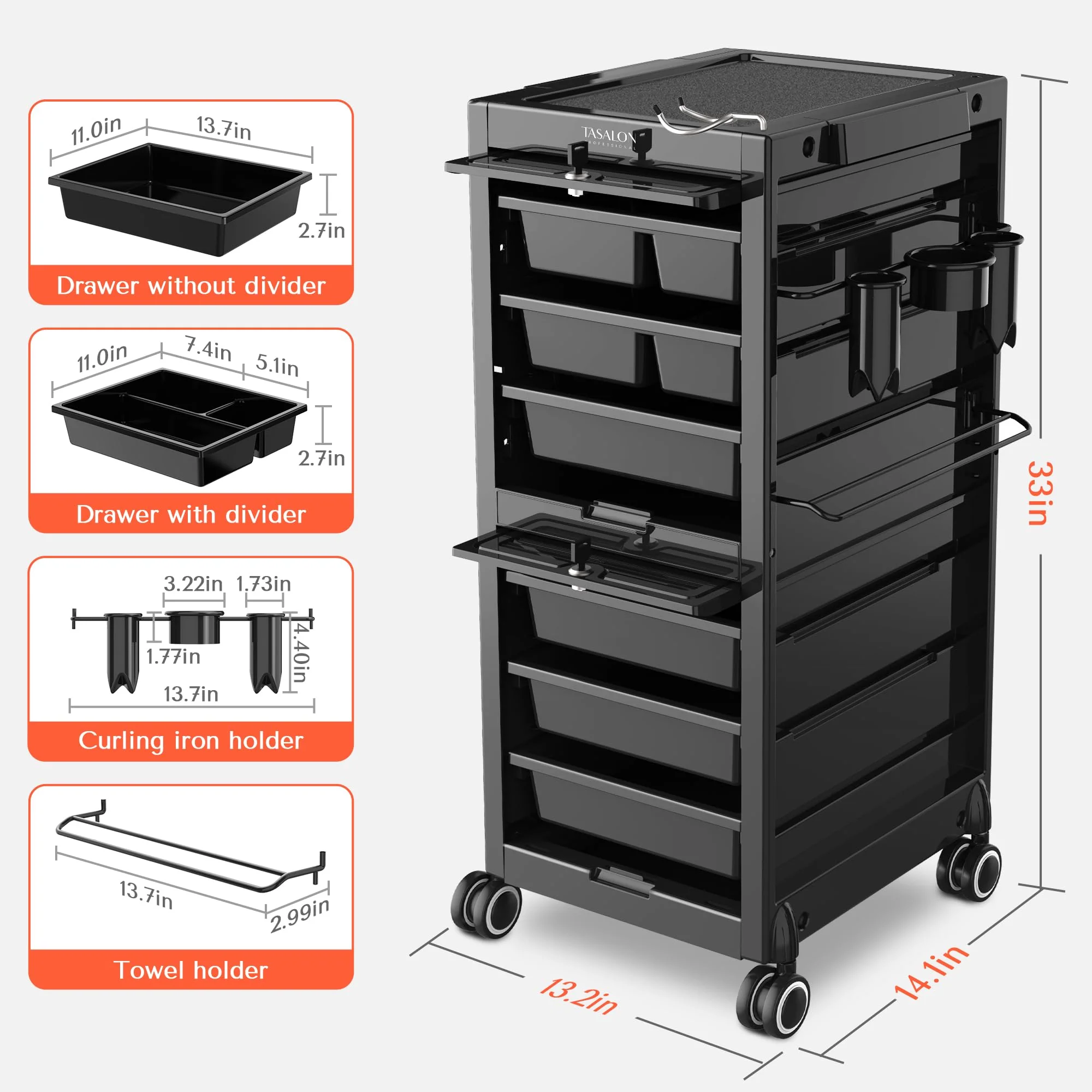TASALON Lockable Salon Trolley Cart with 6 Drawers - UZIS Sports