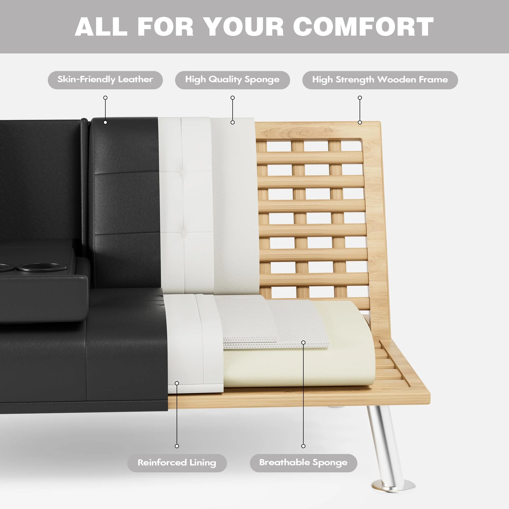 JUMMICO Modern Convertible Folding Futon Sofa Bed - UZIS Sports