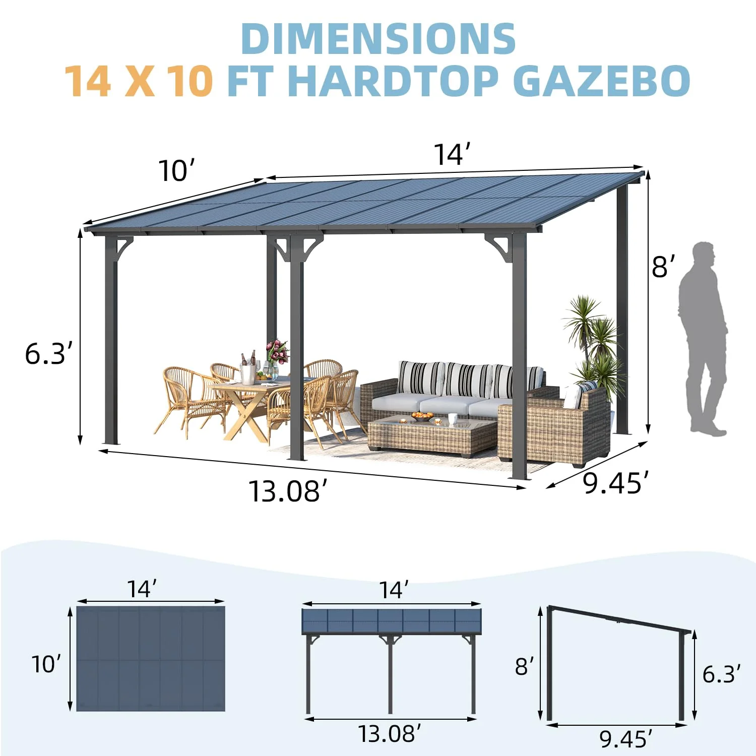 AECOJOY 14' x 10' Gazebo for Patio with Roof - UZIS Sports