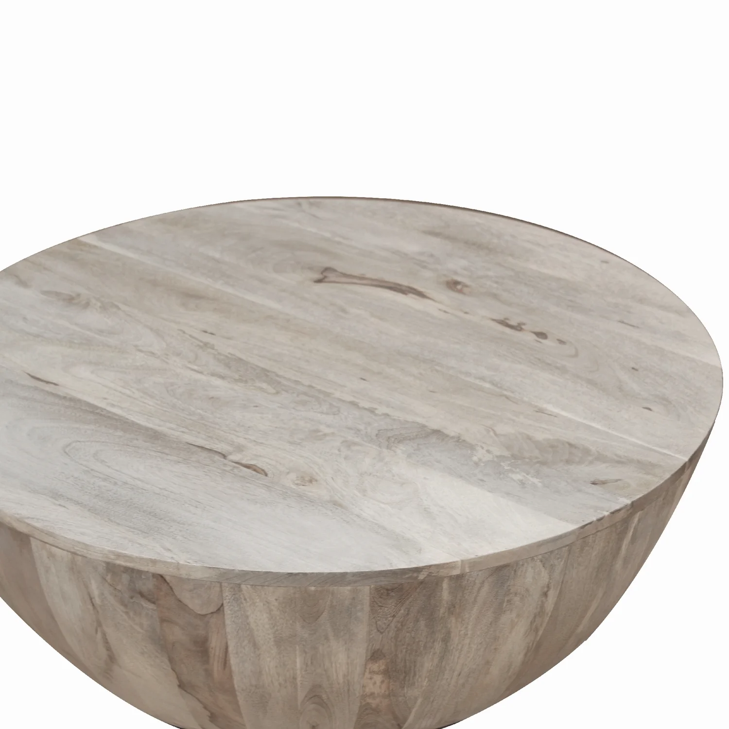 The Urban Port 36 Inch Round Mango Wood Coffee Table, Subtle Grains, Distressed White-Color:Light Brown - UZIS Sports