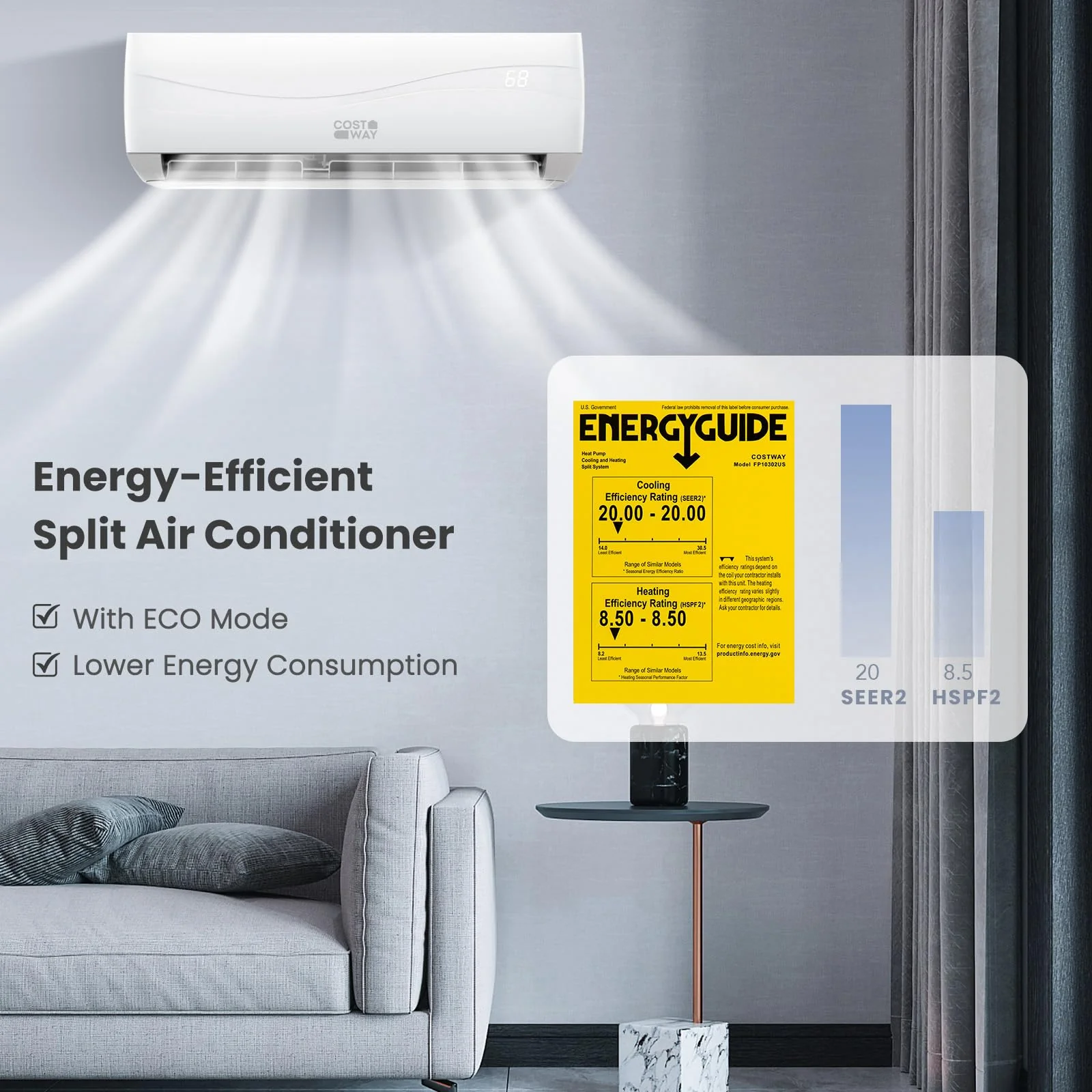 COSTWAY 12000BTU Mini Split Air Conditioner& Heater - UZIS Sports