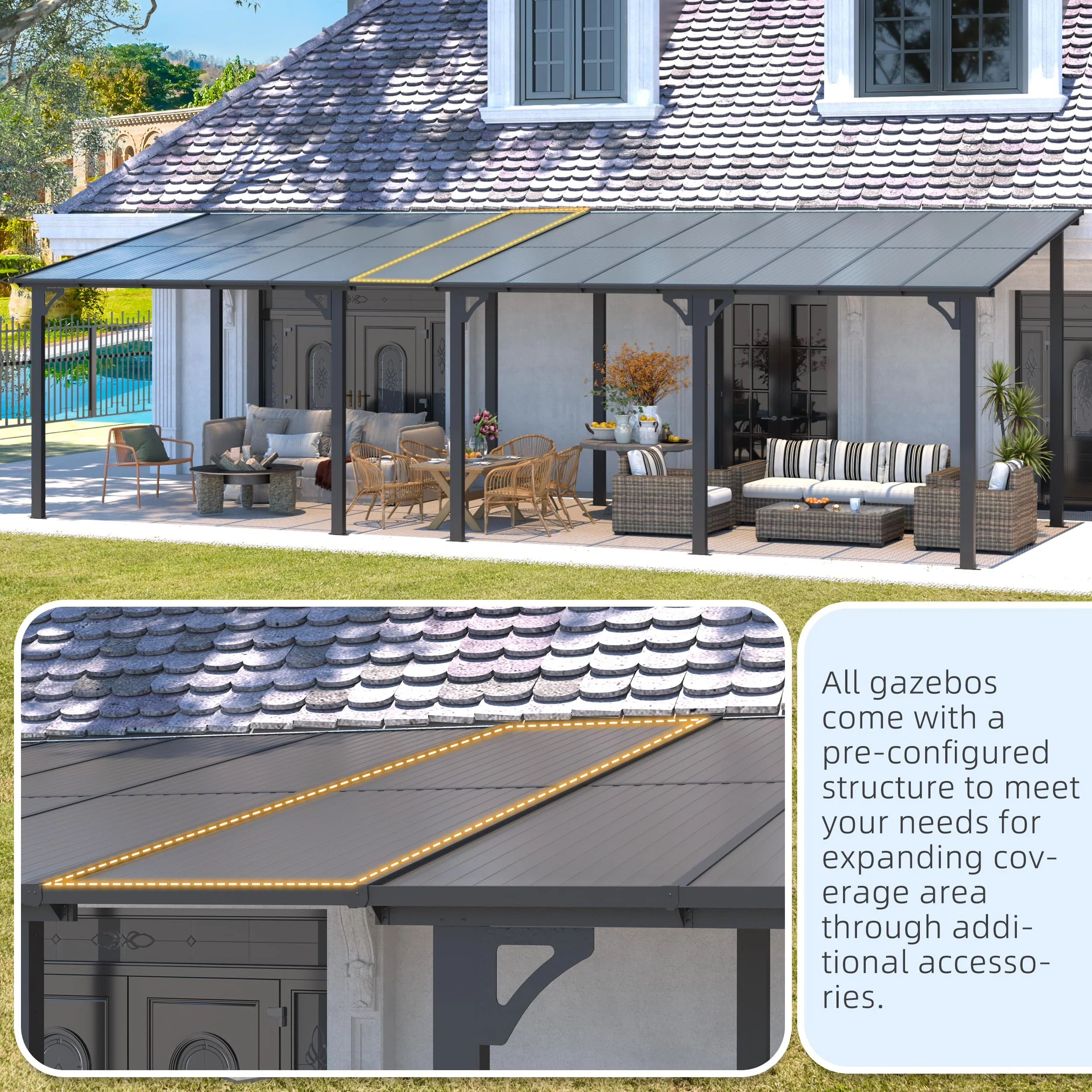 AECOJOY 14' x 10' Gazebo for Patio with Roof - UZIS Sports
