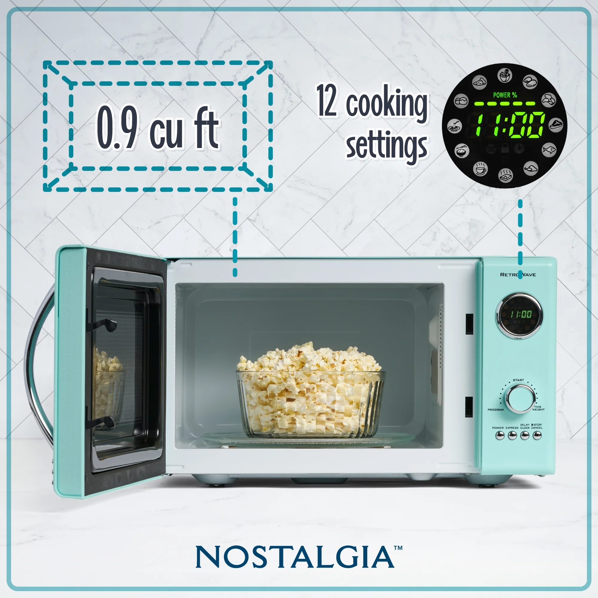 Nostalgia Retro Microwave for Countertop 0.9 cu ft Vintage Microwave, Aqua - UZIS Sports
