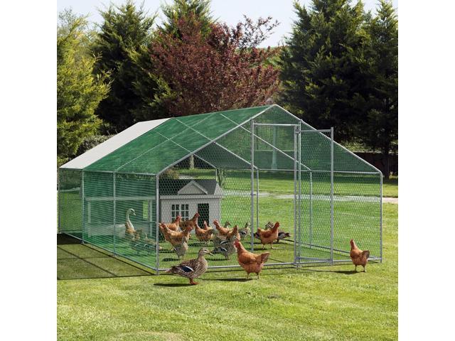 Oarlike Large Metal Chicken Coop with Cover - Heavy Duty Galvanized Steel Walk-in Poultry Run for 20 Chickens, Ducks & Rabbits - UZIS Sports
