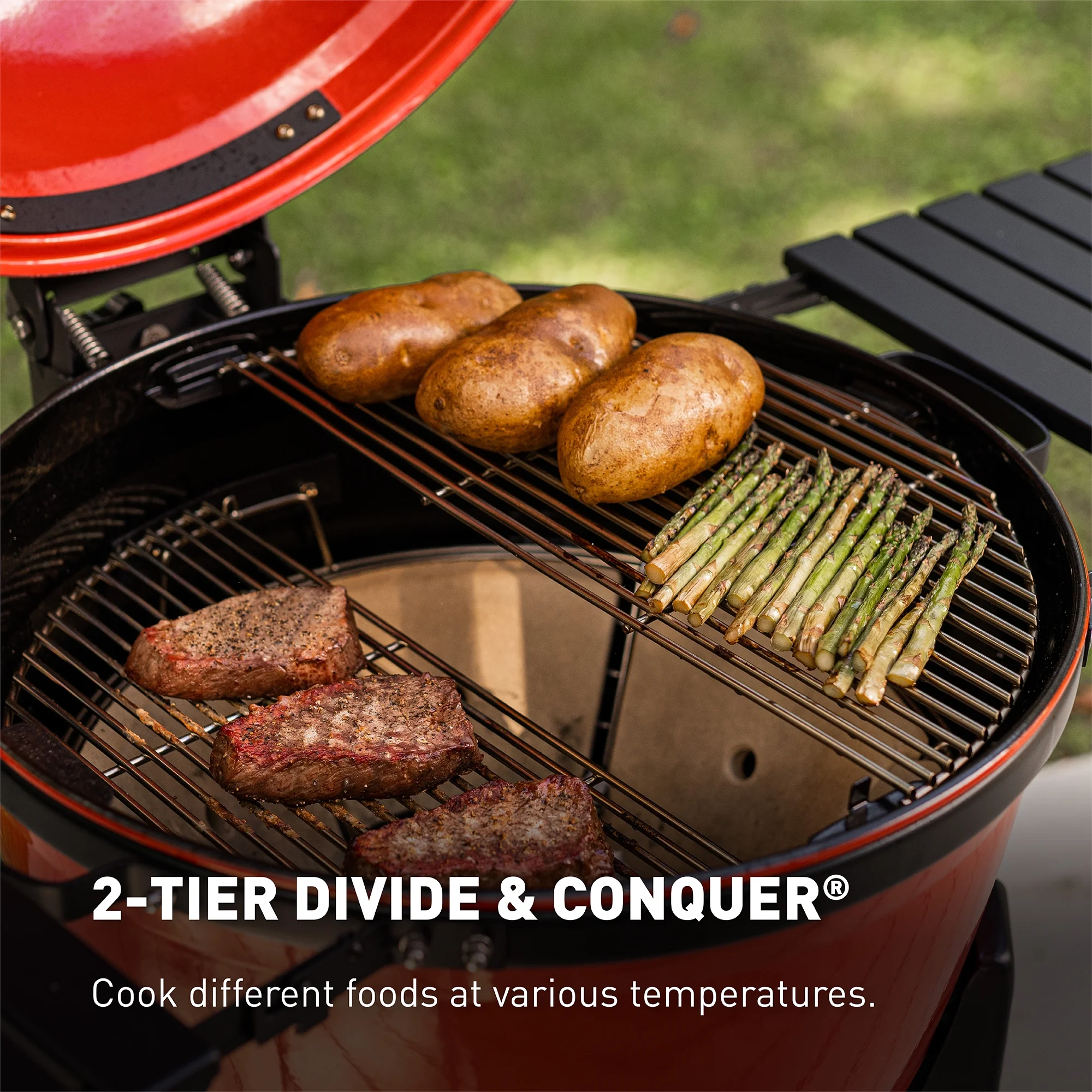 Kamado Joe Kettle Joe 22 in. Charcoal Grill in Red with Hinged Lid, Cart, and Side Shelves - UZIS Sports