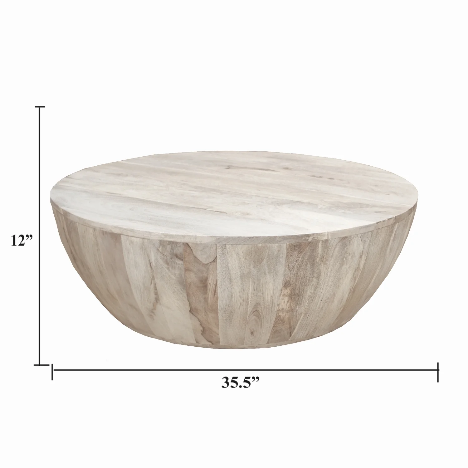 The Urban Port 36 Inch Round Mango Wood Coffee Table, Subtle Grains, Distressed White-Color:Light Brown - UZIS Sports