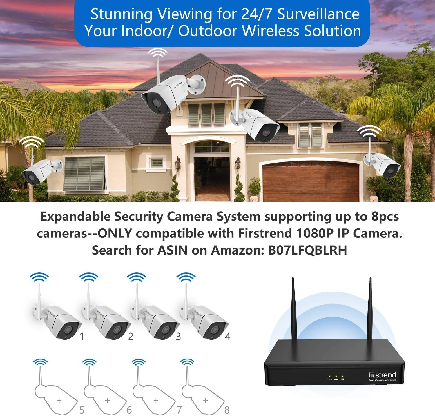 Firstrend 1080P 8CH Wireless Home Security Systems - UZIS Sports