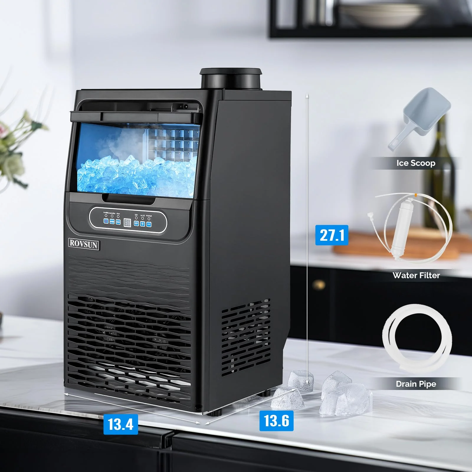 ROVSUN 90LBS/24H Ice Maker Machine with 2 Water Inlets - UZIS Sports