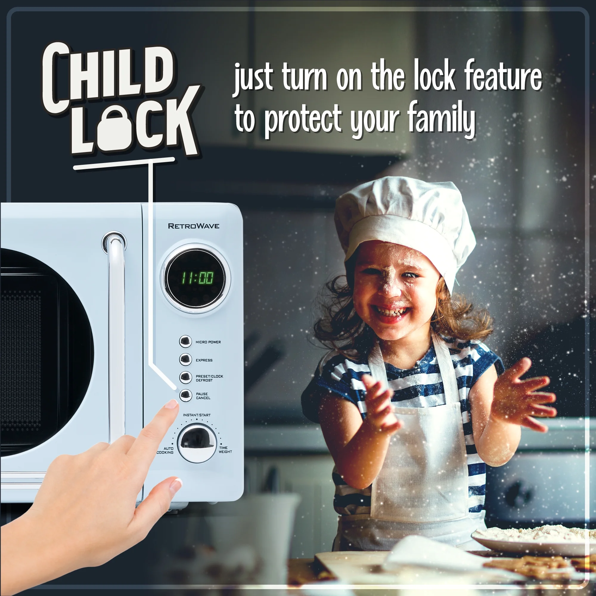 Nostalgia Retro Compact Countertop Microwave Oven, 0.7 Cu. Ft. 700-Watts with LED Digital Display, Child Lock, Easy Clean Interior, Blue - UZIS Sports
