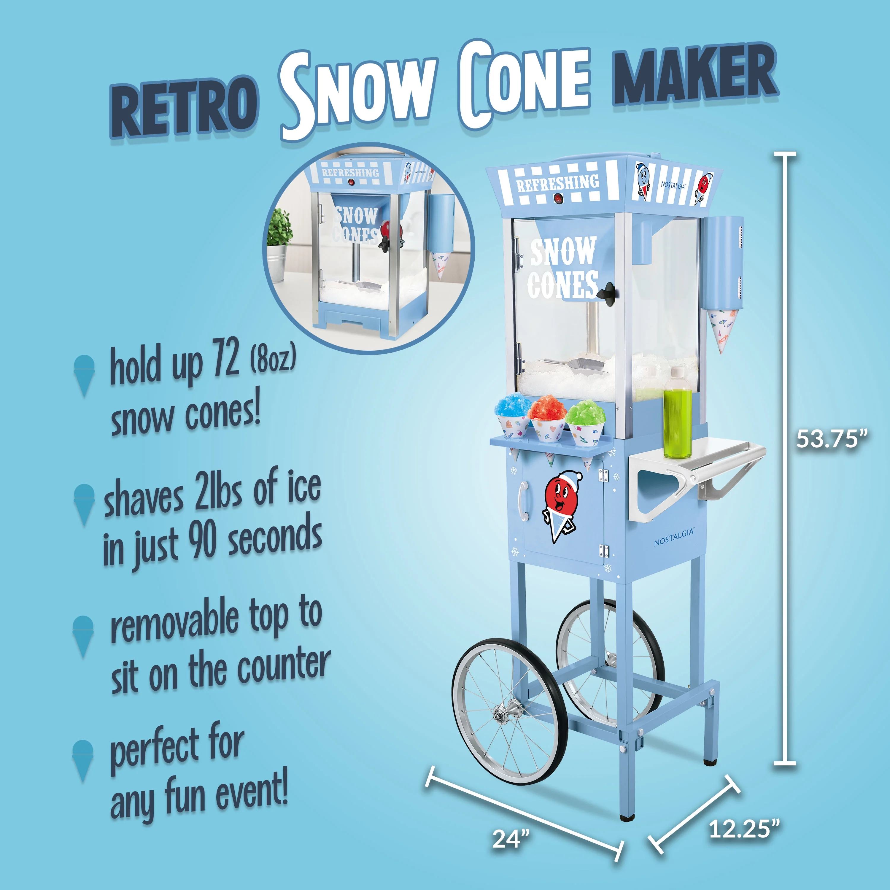 Nostalgia  54 in. Old Fashioned Snow Cone Cart - UZIS Sports