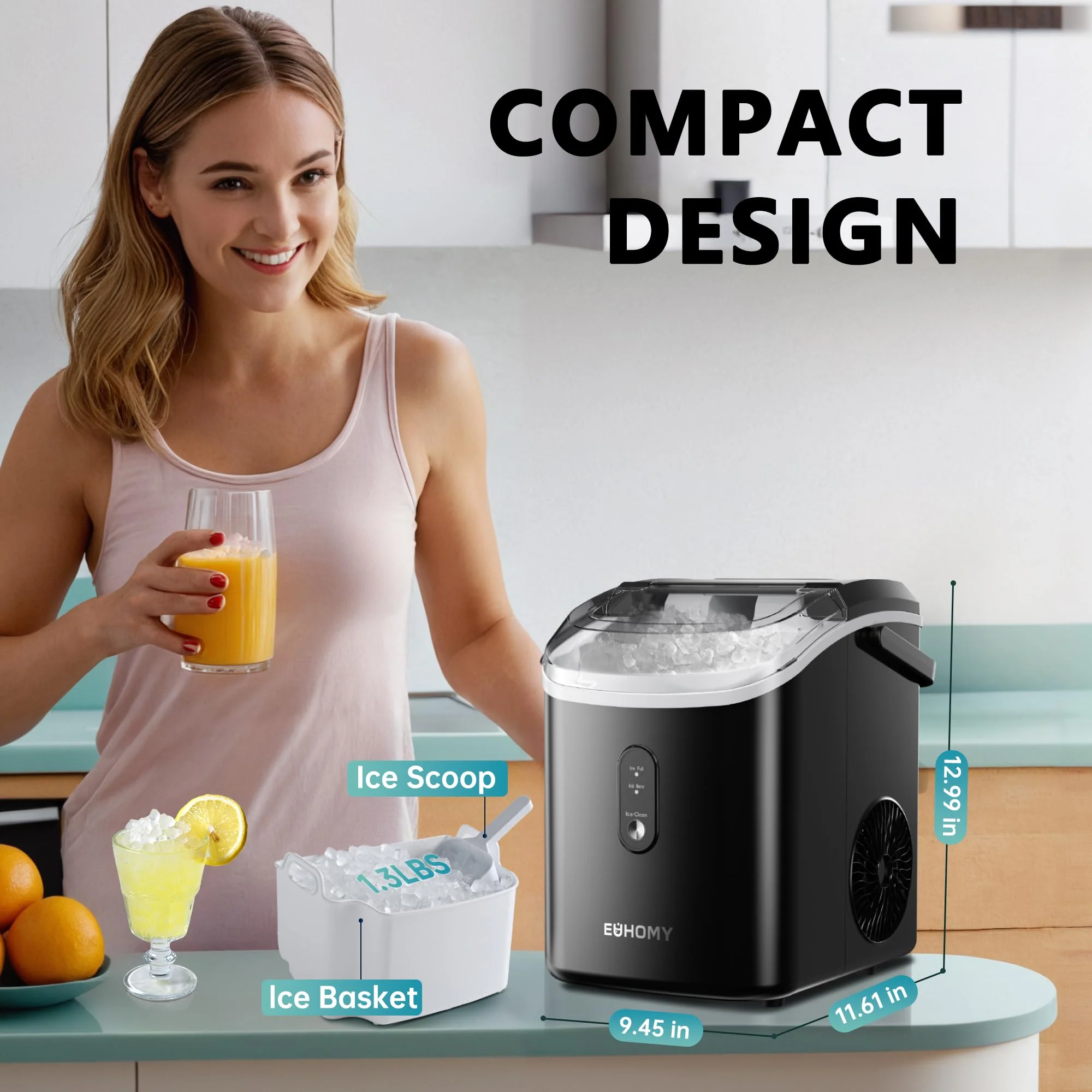 EUHOMY Nugget Ice Maker Countertop with Handle - UZIS Sports