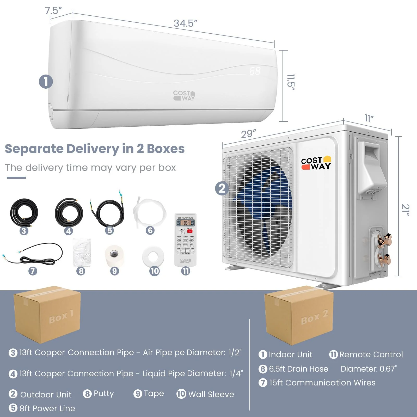 COSTWAY 12000BTU Mini Split Air Conditioner& Heater - UZIS Sports
