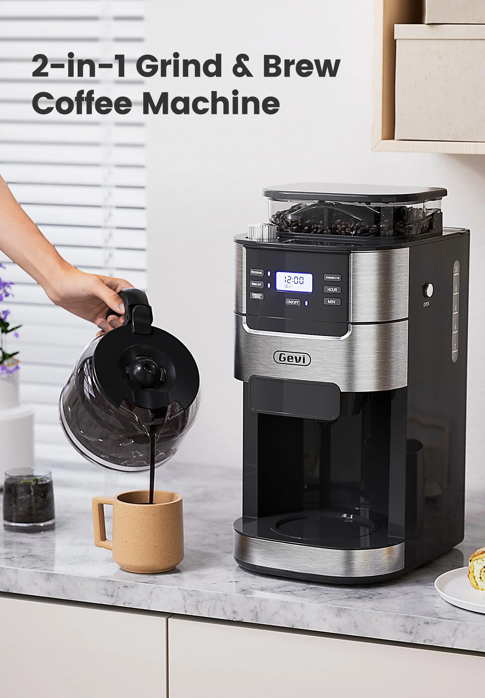Gevi 10-Cup Coffee Maker with Built-in Grinder - UZIS Sports