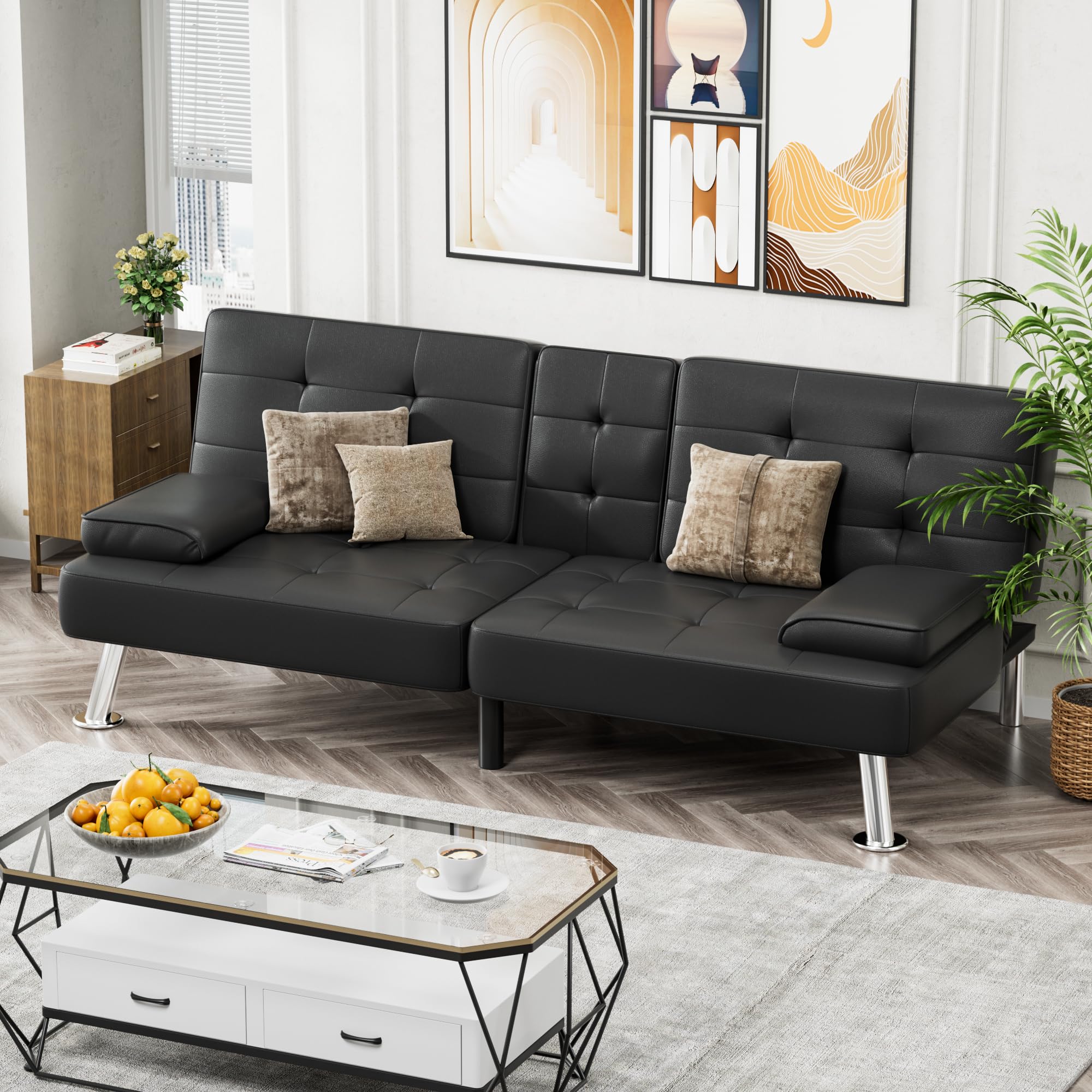 JUMMICO Modern Convertible Folding Futon Sofa Bed - UZIS Sports