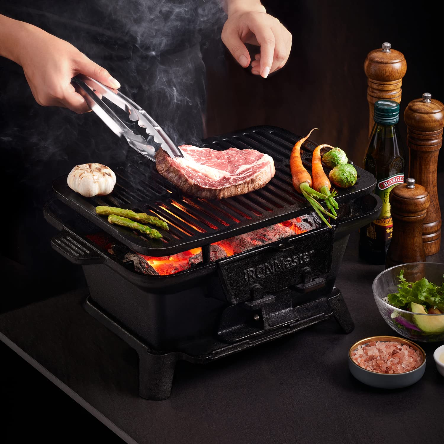 IronMaster Hibachi Grill Outdoor, Small Portable Charcoal Grill - UZIS Sports