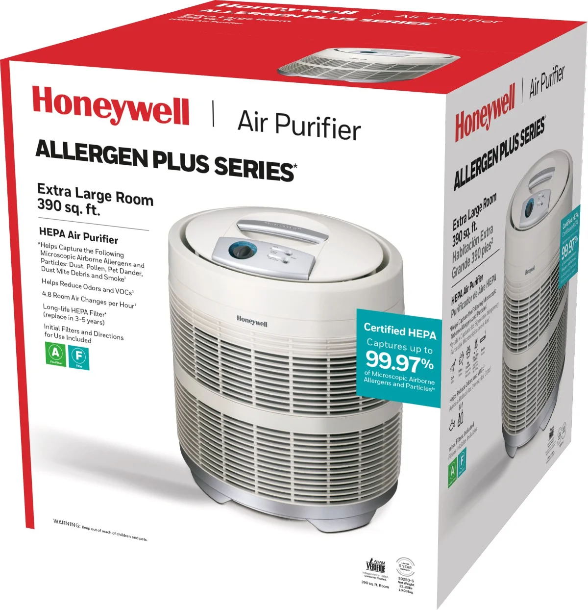 Honeywell Air Purifier, 50250-S, 390 sq ft, HEPA Filter, Allergen, Smoke, Pollen, Dust Reducer - UZIS Sports