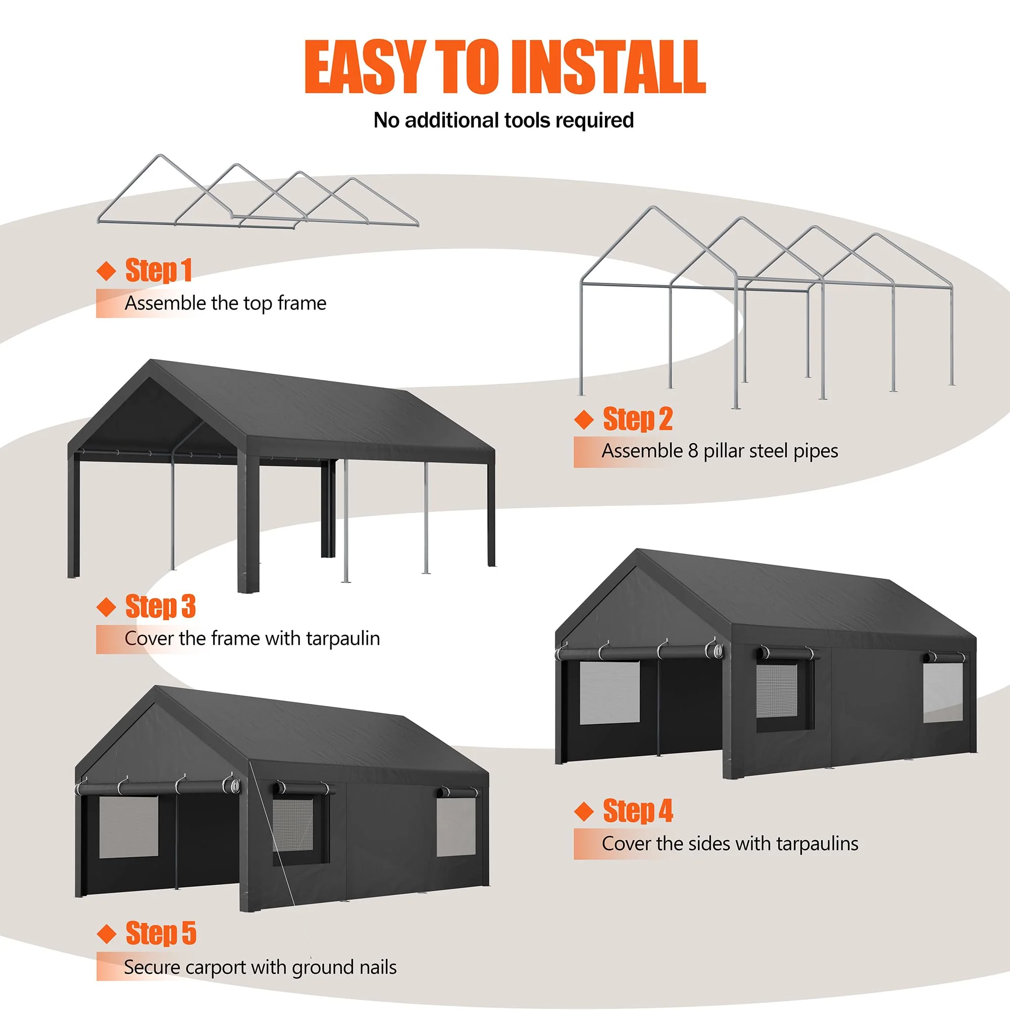 JYQAQA 12x20 FT Heavy Duty Carport Canopy - UZIS Sports