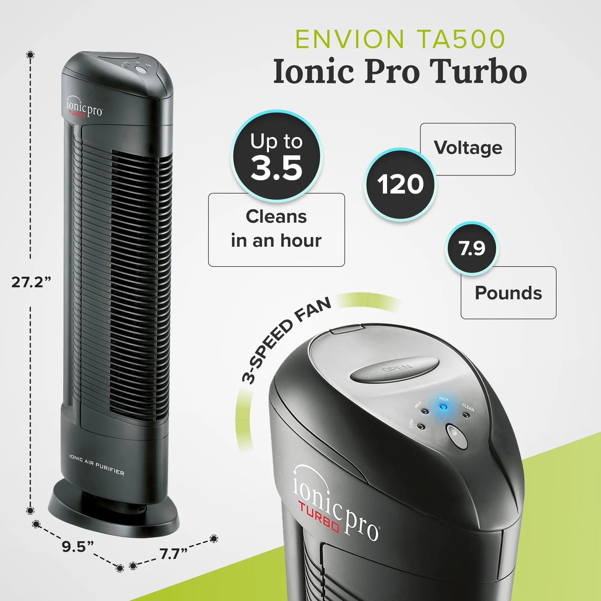ENVION TA500 Ionic Pro Turbo Medium to Large Room Air Purifier Tower - UZIS Sports