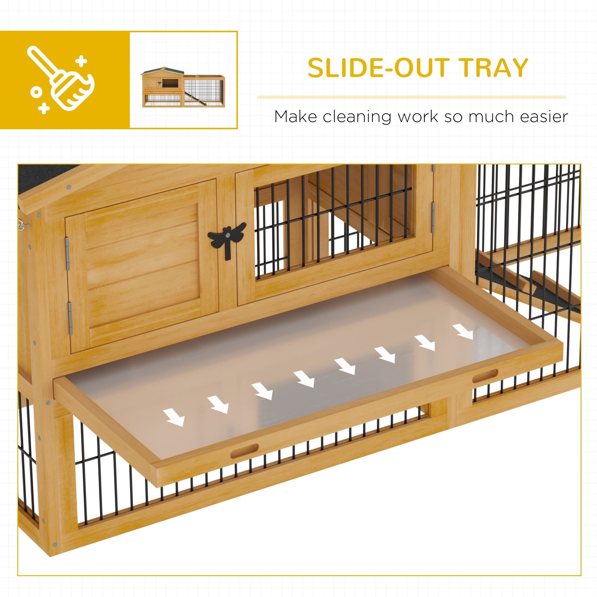 Pawhut Solid Wood Rabbit Hutch with 2 House Levels and Patio Space, Easy Clean - UZIS Sports
