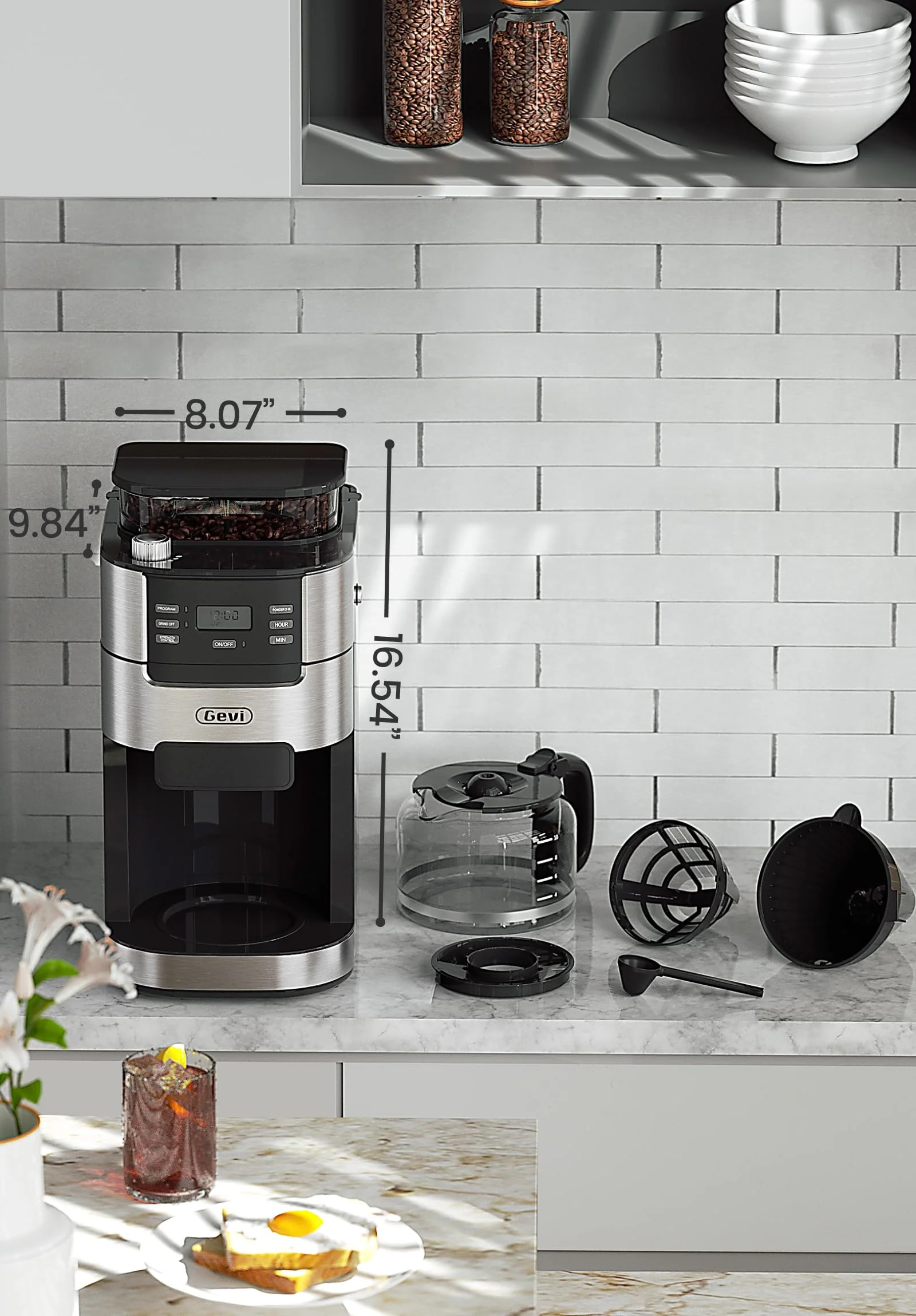 Gevi 10-Cup Coffee Maker with Built-in Grinder - UZIS Sports