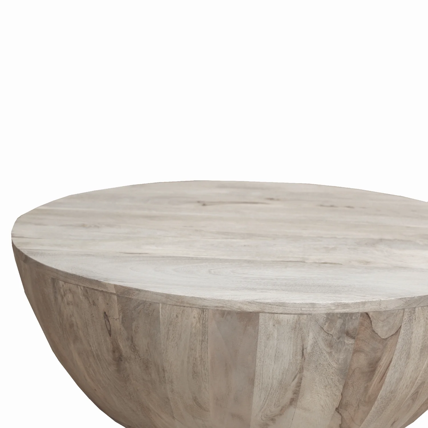 The Urban Port 36 Inch Round Mango Wood Coffee Table, Subtle Grains, Distressed White-Color:Light Brown - UZIS Sports
