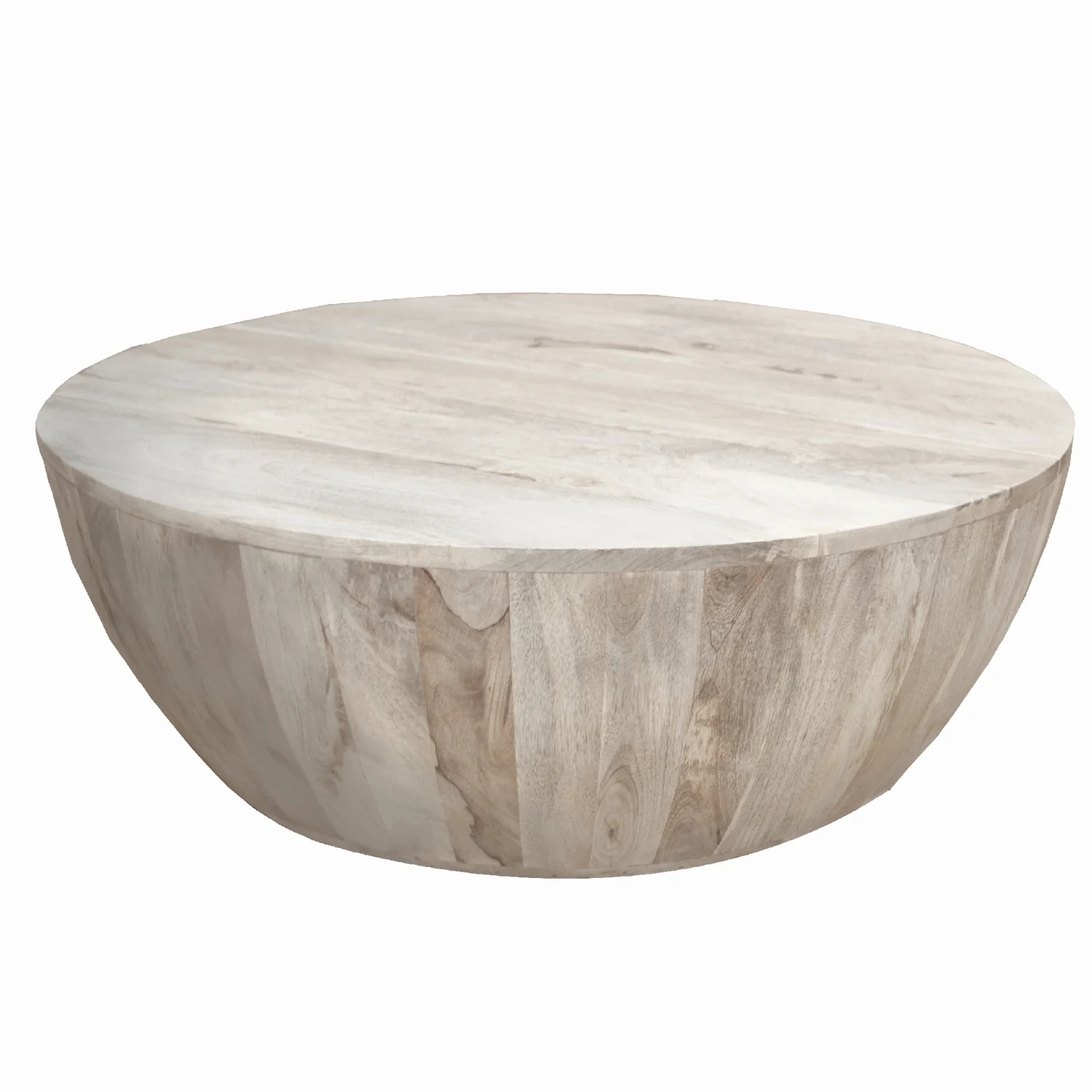 The Urban Port 36 Inch Round Mango Wood Coffee Table, Subtle Grains, Distressed White-Color:Light Brown - UZIS Sports