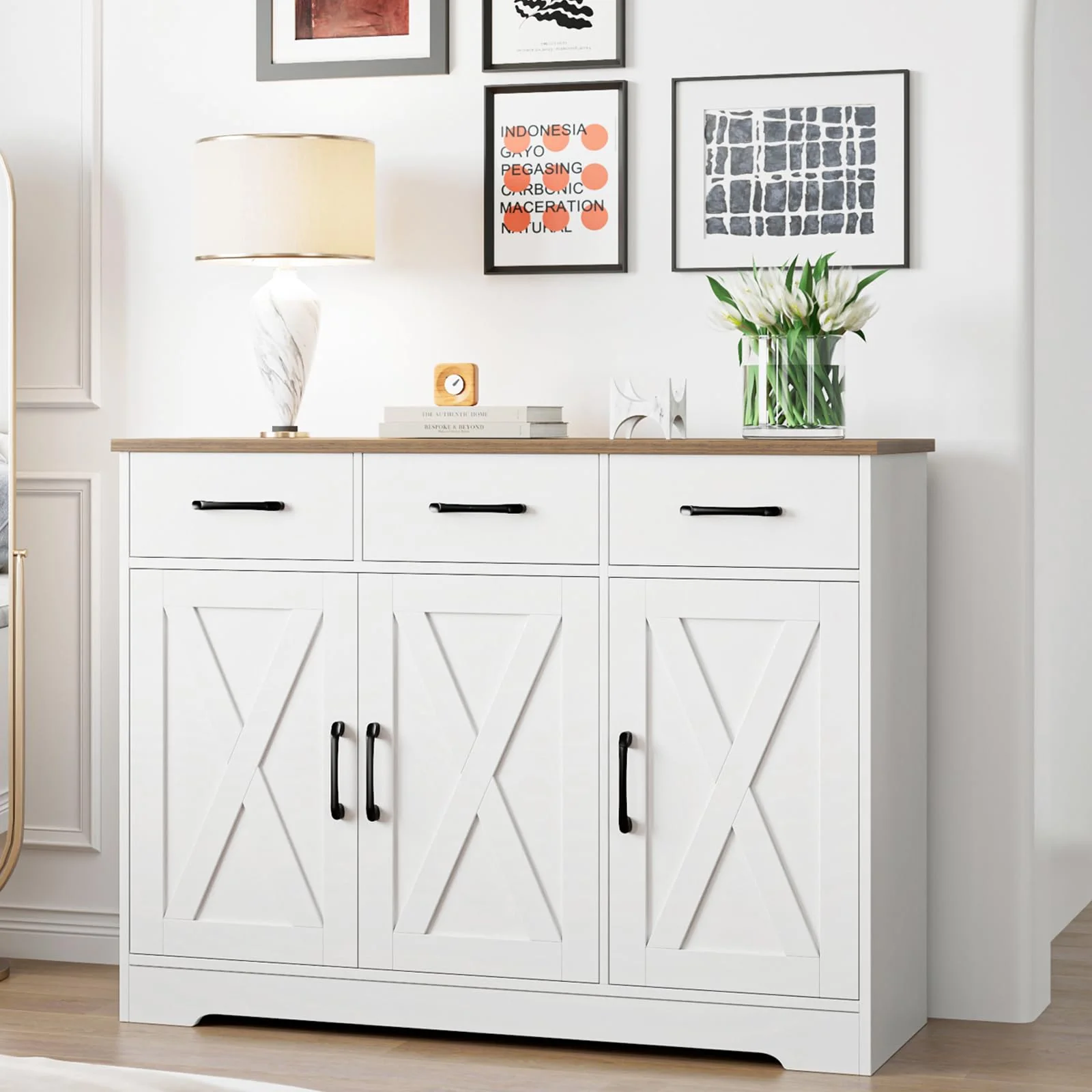 HOSTACK Modern Farmhouse Sideboard Buffet Cabinet - UZIS Sports