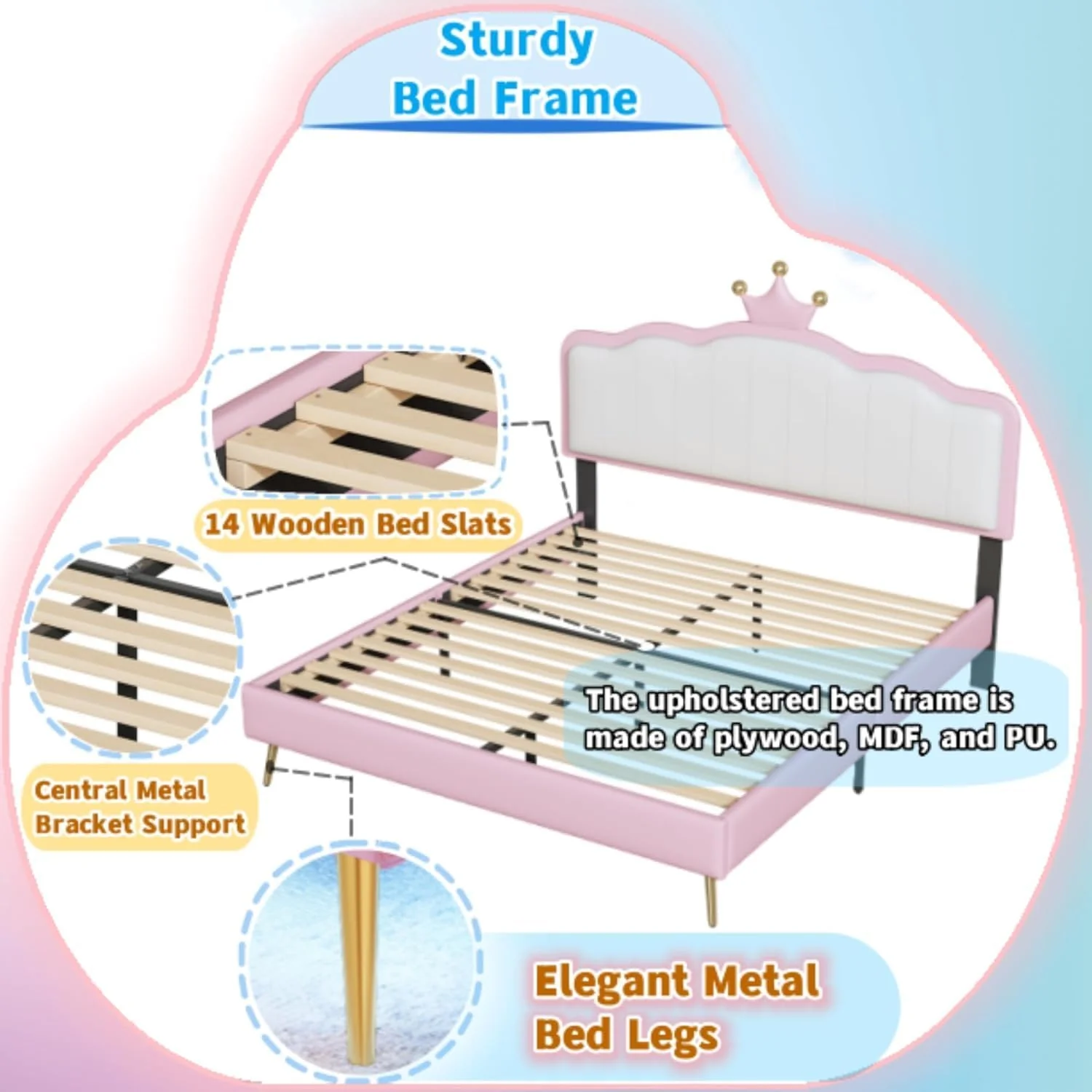 Linique Full Size Upholstered Bed Frame with LED Lights - UZIS Sports