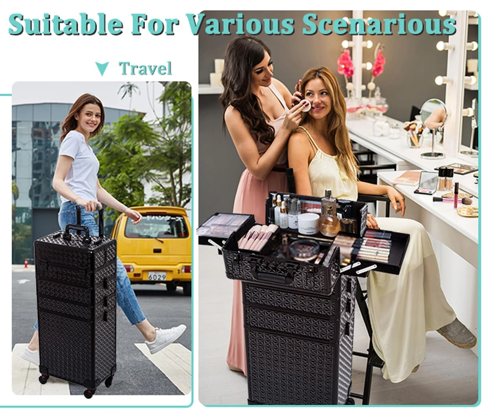 AROUS 5 in 1 Professional Makeup Train Case with 360° Swivel Wheels - UZIS Sports
