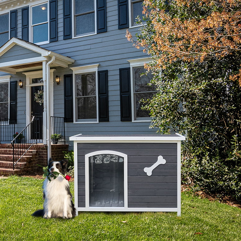 Outdoor Dog House, Large Wooden Waterproof Dog Cage, Windproof Warm Dog Kennel Easy to Assemble - UZIS Sports
