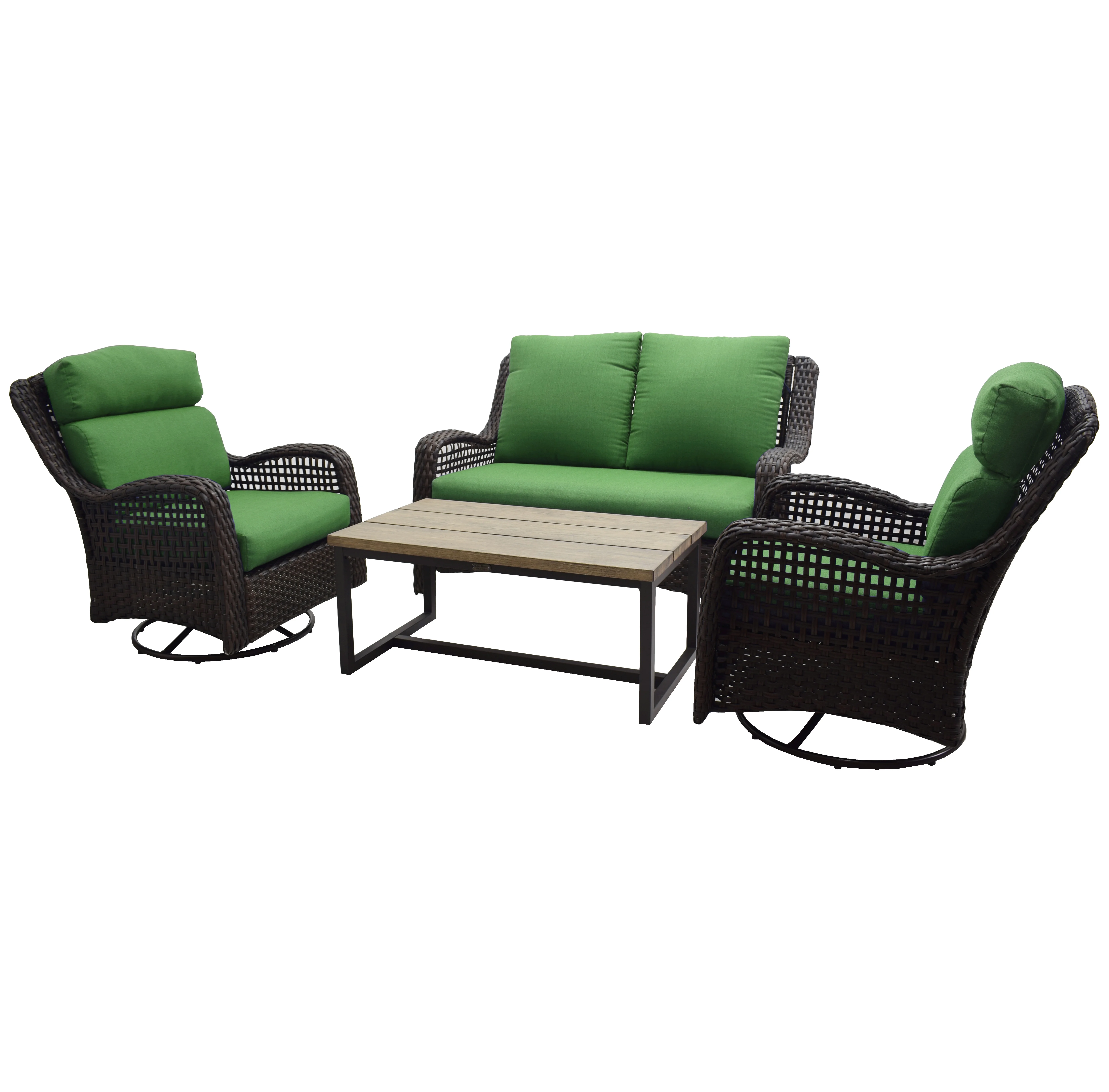 Better Homes & Gardens Ravenbrooke 4-Piece Outdoor Wicker Swivel Chair Conversation Set, Green - UZIS Sports