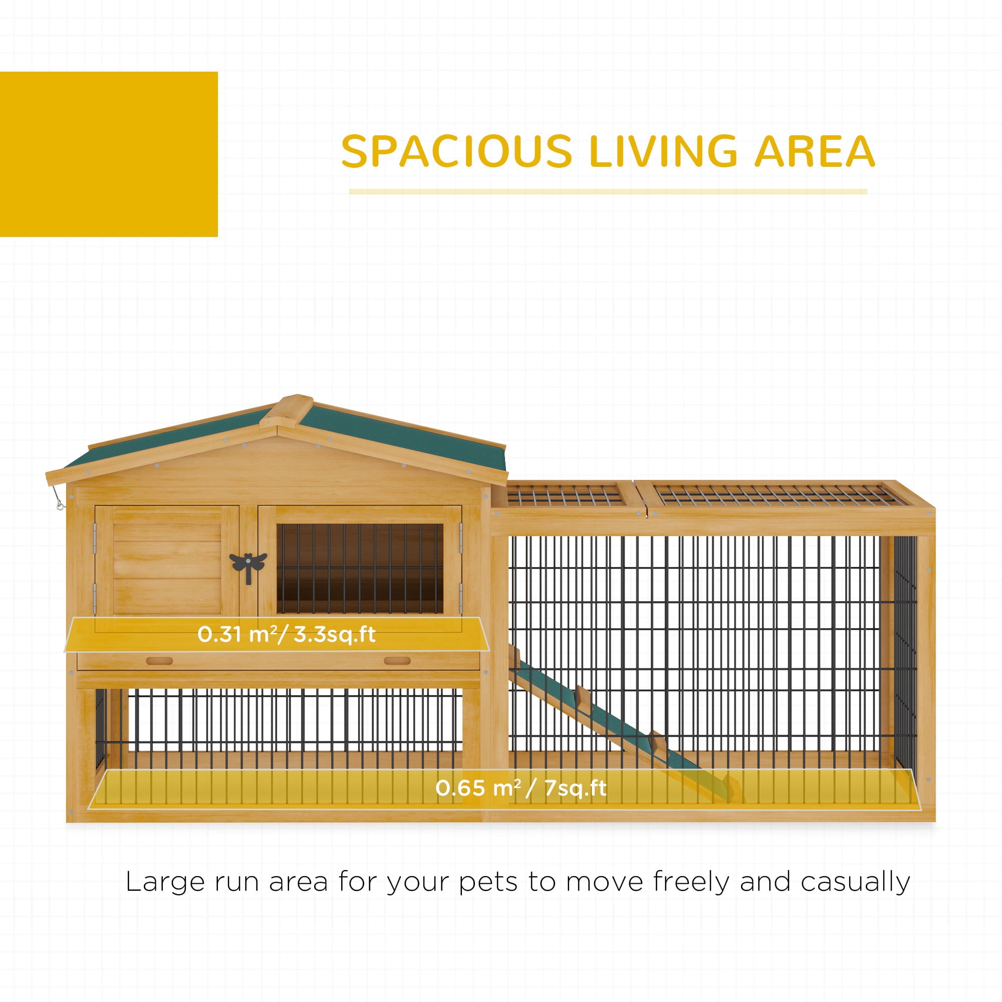 Pawhut Solid Wood Rabbit Hutch with 2 House Levels and Patio Space, Easy Clean - UZIS Sports
