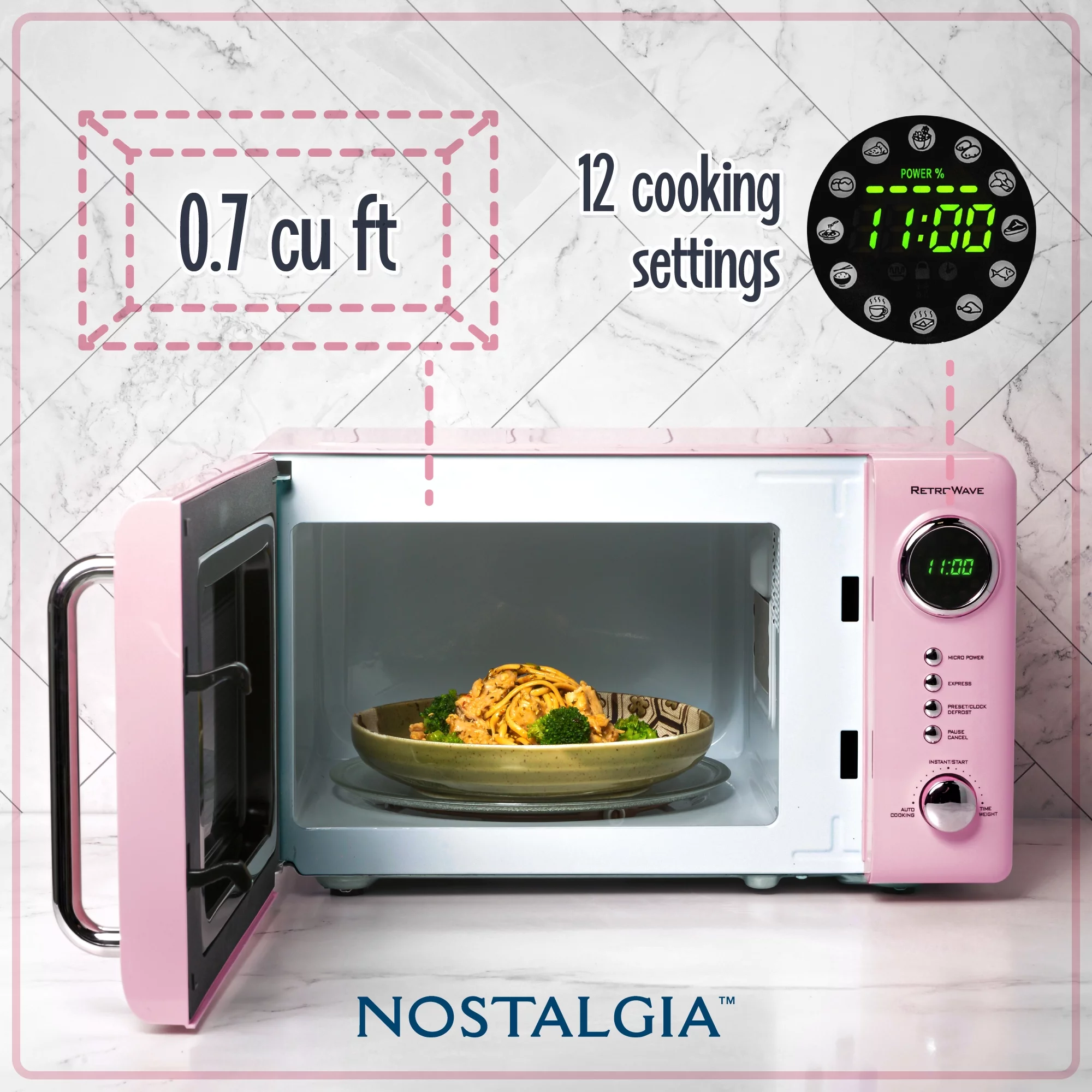 Nostalgia Retro Microwave for Countertop 0.7 cu ft Vintage Microwave, Pink - UZIS Sports