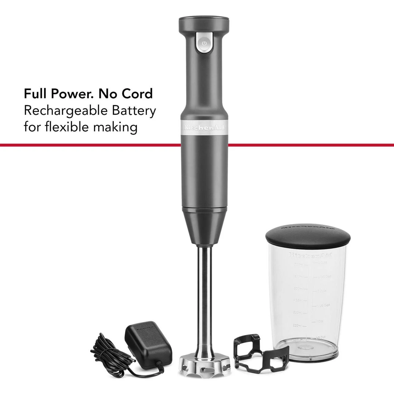 KitchenAid Cordless Variable Speed Hand Blender with Chopper and Whisk Attachment, Charcoal Grey, KHBBV83 - UZIS Sports