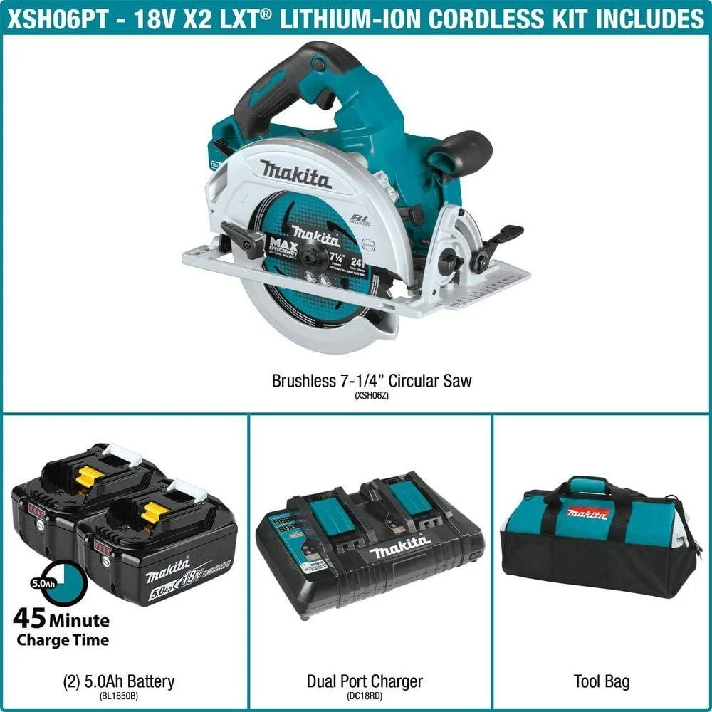 Makita XSH06PT 18V X2 LXT Lithium-Ion 36V Brushless Cordless 7-1/4 Circular Saw Kit 5.0Ah - UZIS Sports